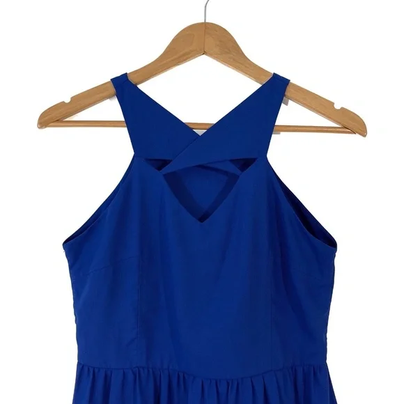 C. Luce Women’s Size Small Solid Blue Cut Out Sleeveless Fit and Flare Dress - Picture 2 of 10